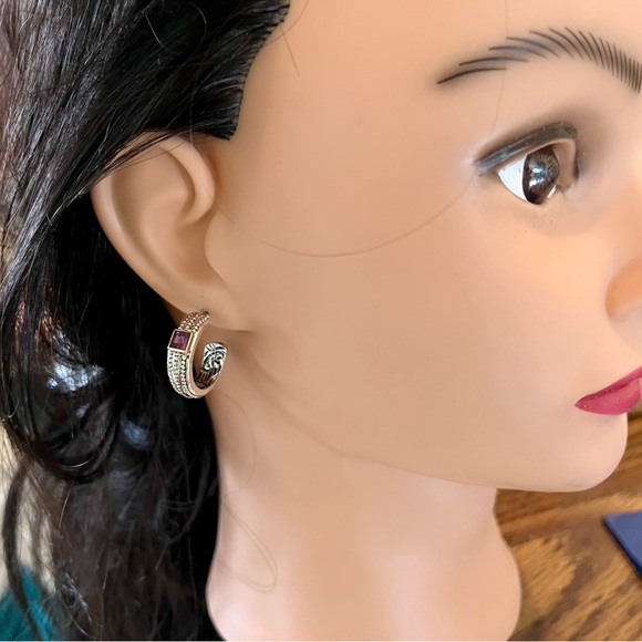 Pierced earrings, silver tone with purple -jewelry - Picture 6 of 14